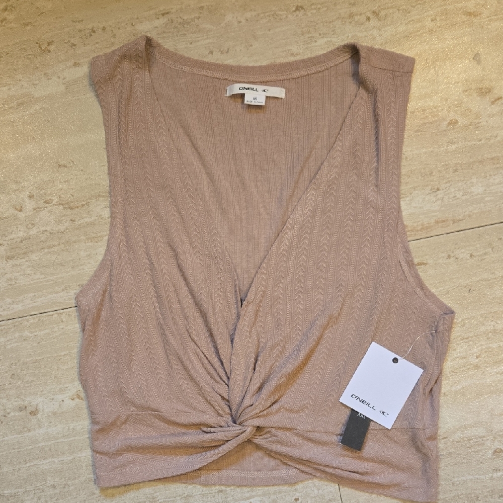 New O'Neill Tan India Knit Twisted Knot Crop Tank Top